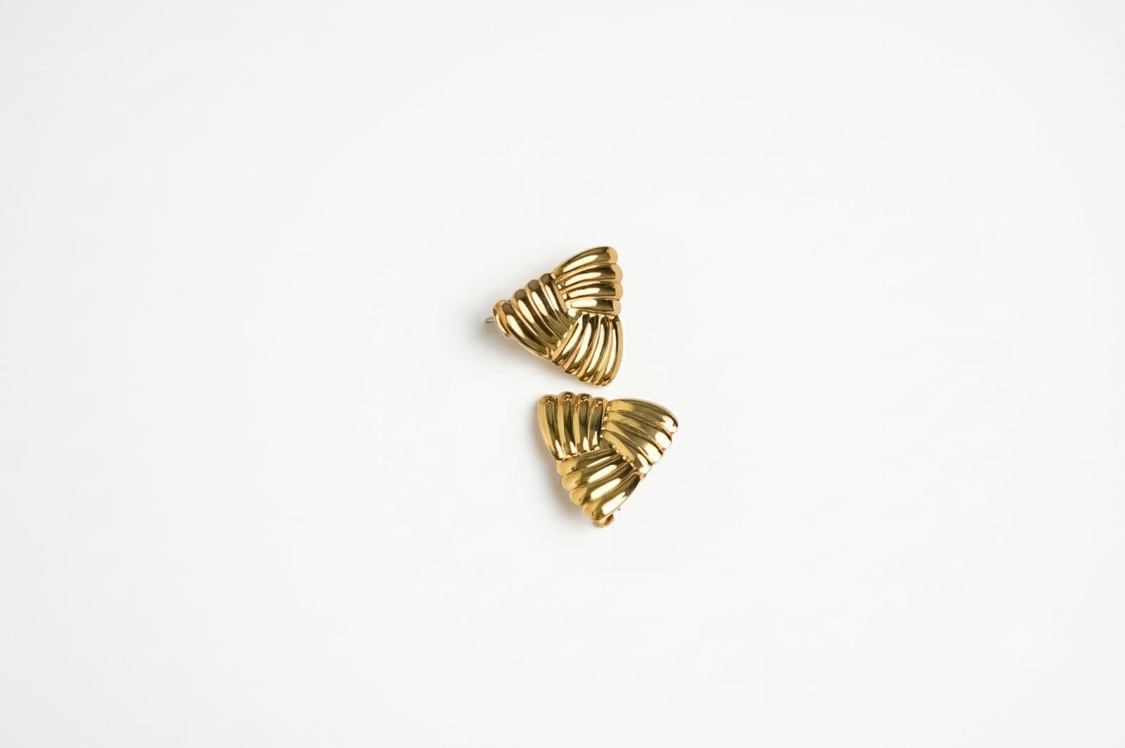 Golden Ribbed Fan Stud Earrings