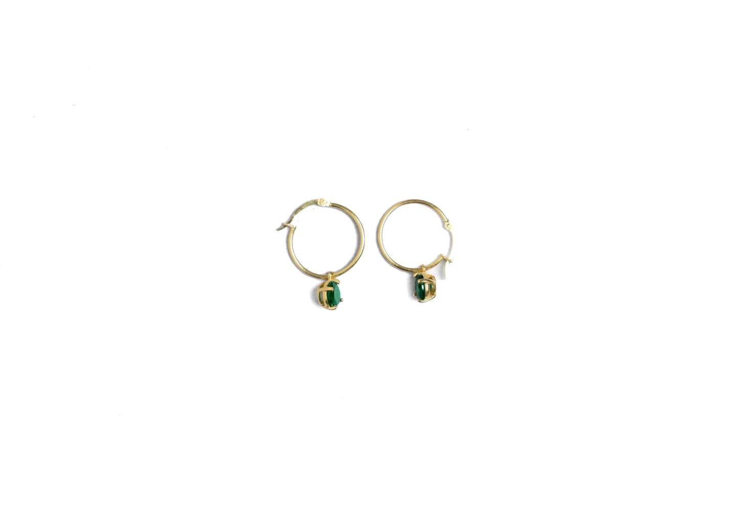 Emerald Green Gemstone Gold Hoop Earrings